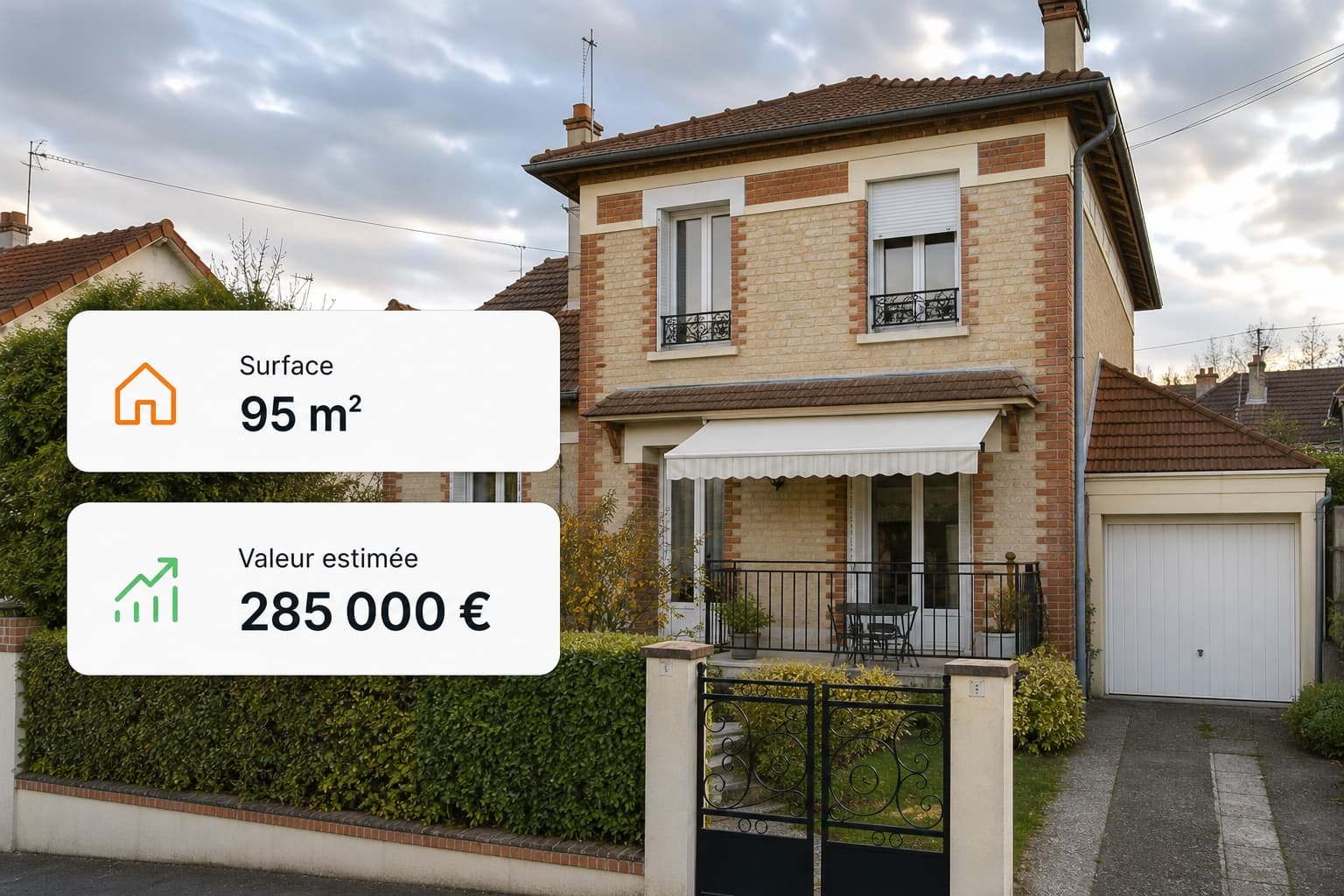 Façade d'une maison avec sa valeur estimée affichée par l'outil Sixième Avenue